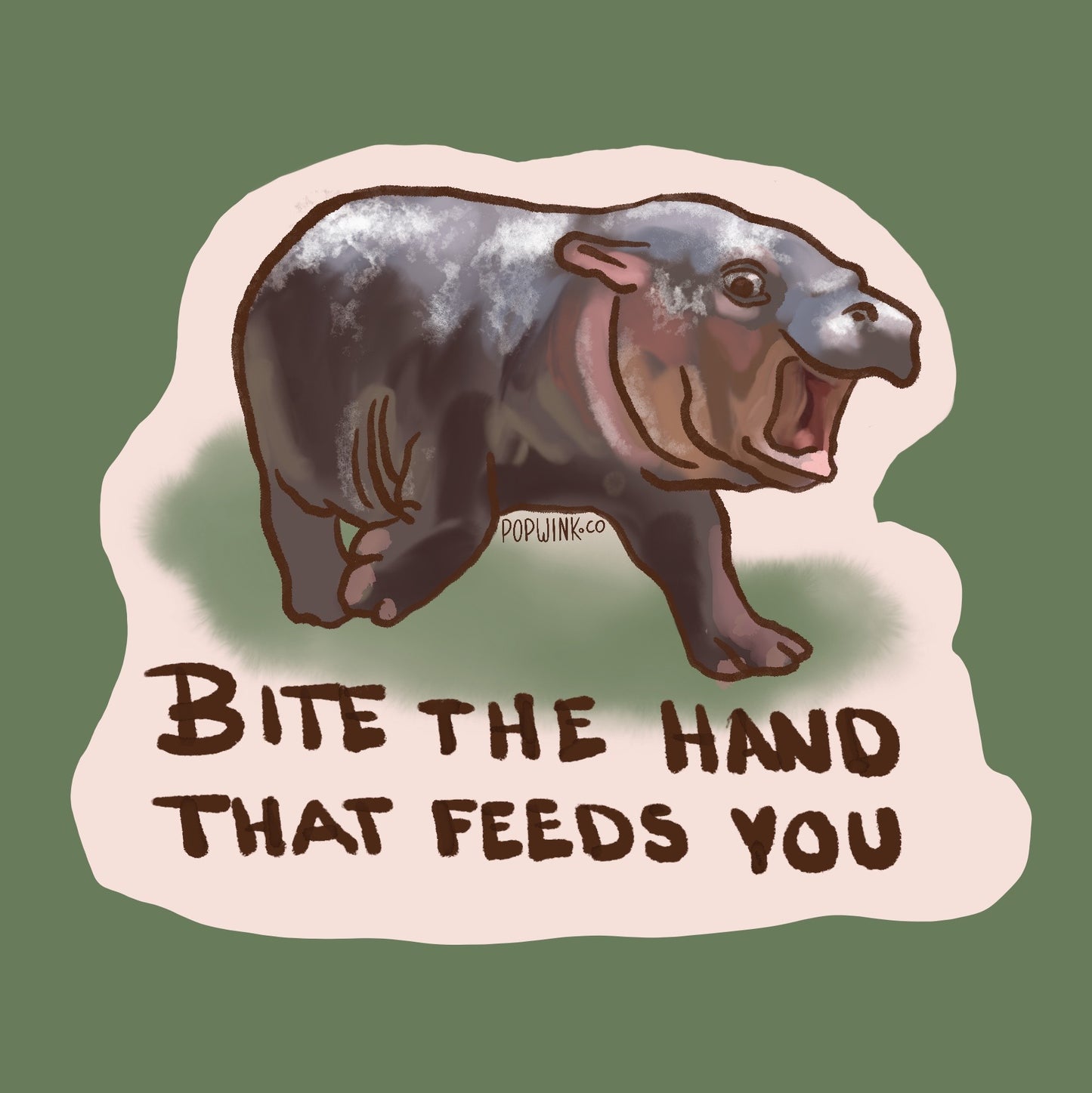 Moo the Hippo Bite The Hand that Feeds You Cute Funny Sticker