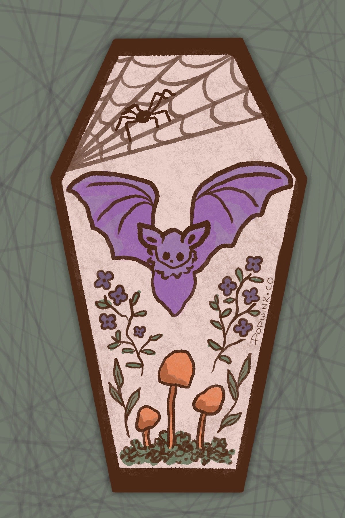 Coffin Bat Spider Botanical Halloween Goth Sticker Spooky Cute