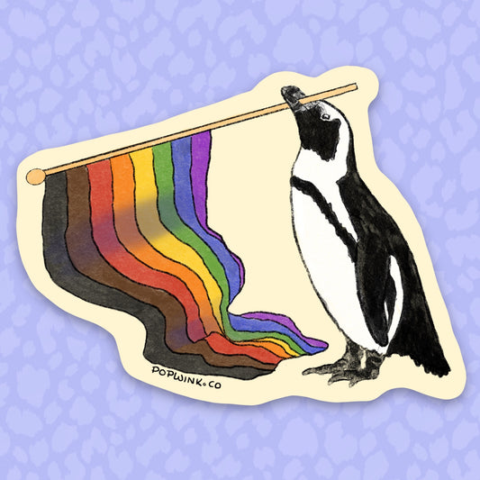 Pride Flag Penguin Sticker, Cute LGBTQ Rainbow